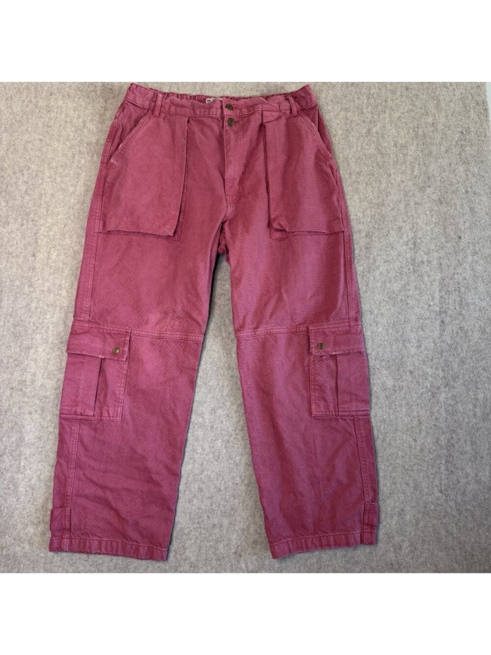 Free People Marx Utility Cargo Pants Women 32 Pink Denim Wide Leg